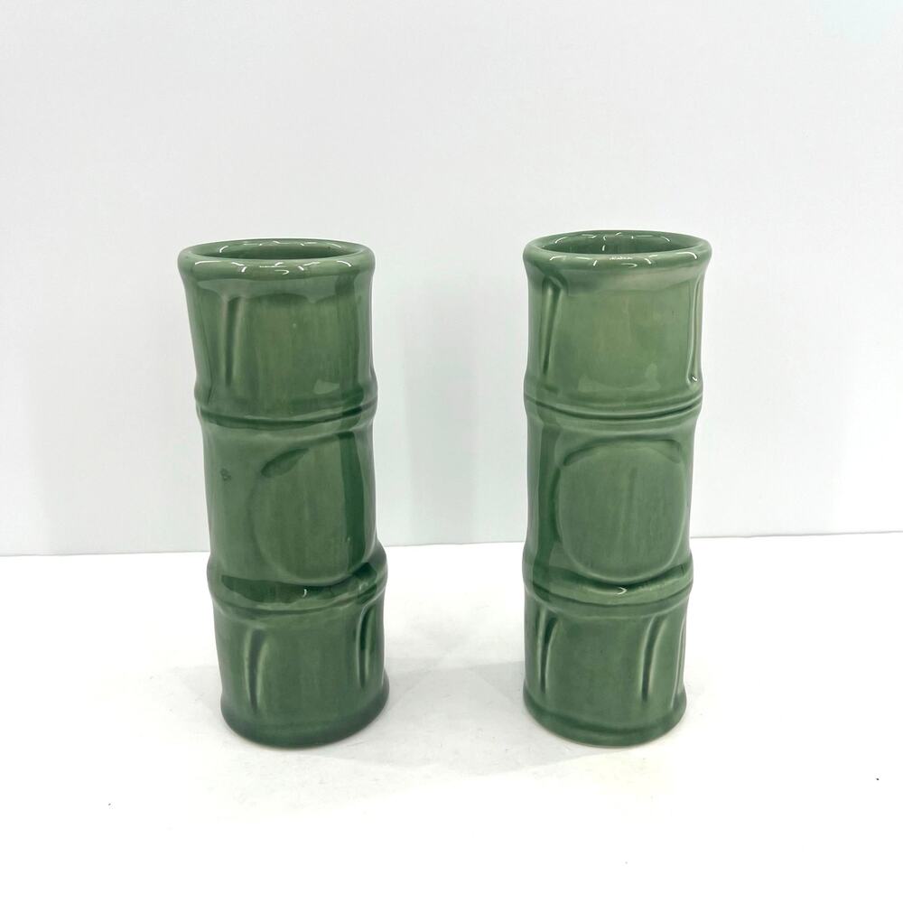Set of two Libby green bamboo ceramic vases / glasses